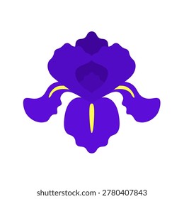 Vector logo with isolated icon of Iris on white background. Beautiful flower blue petals. Juno is designed in flat minimalist style with simplified shapes