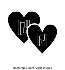 vector logo of israeli new shekel currency black and white inside a heart