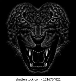 The Vector logo  jaguar cat for T-shirt design or outwear.  Hunting style cat of  jaguar background.