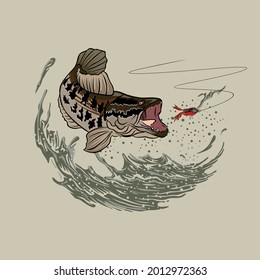 vector logo jumping snakehead fishing