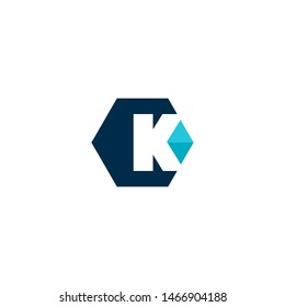 Vector Logo K Letter Hexagon with Diamond Gem Jewel Symbol, Industrial and Construction Company