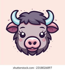 vector logo of kawaii buffalo face