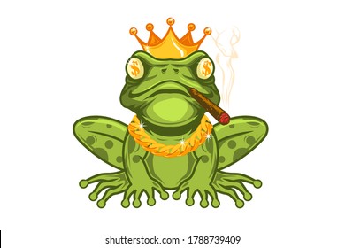 VECTOR LOGO, KING FROG WITH THE GOLD CROWN AND GOLD NECKLACE