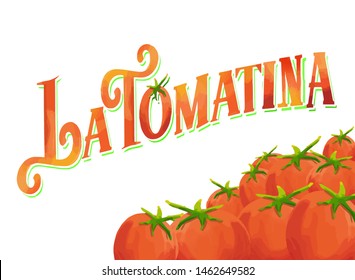 Vector logo for La Tomatina festival, sign with throwing tomato