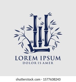 Vector logo, label or emblem with watercolor hand drawn green bamboo plant. Concept for spa and beauty salon, asian massage, cosmetics package, furniture materials.
