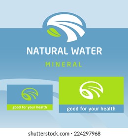 Vector logo, label natural product. Clean, eco-friendly, natural. Water, milk.