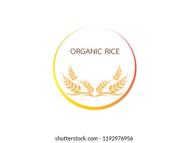 Vector logo  label or package with yellow rice  wheat  rye grains. Concept for asian agriculture  organic cereal products  bread and bakery factory.Vector icon EPS10.