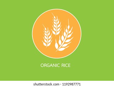 Vector logo  label or package with yellow rice  wheat  rye grains. Concept for asian agriculture  organic cereal products  bread and bakery factory.Vector icon EPS10.