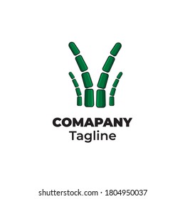A vector logo, label or symbol with a green bamboo plant, there are four segments. Concept for nature or environmental sustainability.


