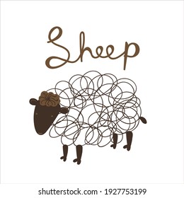 The vector logo of the lamb. Linear art. Graphic sign of a sheep. Doodle design.