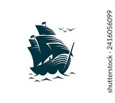 vector logo of a large sailing ship and sea waves