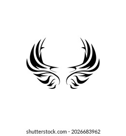 Vector logo for lawyer, jewelry store, clothing shop, designer. Rock style. Black wings on white background.