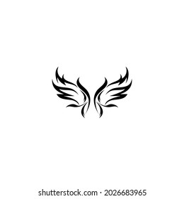 Vector logo for lawyer, jewelry store, clothing shop, designer. Rock style. Black wings on white background.