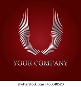 Vector logo for lawyer, jewelry store, clothing shop, designer. Rock style. Black wings on white background.