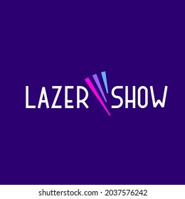 Vector Logo Lazer Show with Color Lines. Line Art Style Design of Creative Logotype on Blue Background