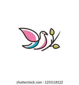 Vector logo of Leaves, birds icon line art picture