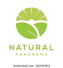 vector logo leaves and hills scenery