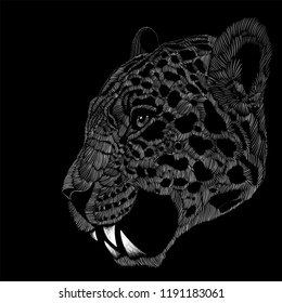 The Vector logo leopard for T-shirt design or outwear.  Hunting style cat background.