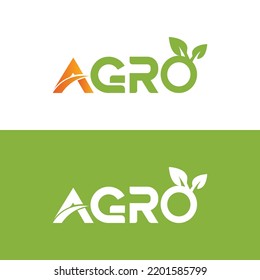 Vector Logo of letter AGRO with leaf symbol. Agricultural logo green Letter A Leaf Eco friendly agro foods and fertilizer a logo with Alphabetical symbol typographic minimal modern logo design.