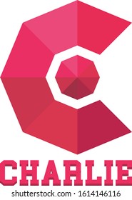 Vector logo, the letter C logo in the form of a 3D octagon in red