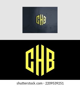 Vector Logo Letter CHB Yellow Hexagon Shape Black Background, Suitable For Electronic Company Logos, Counters, Organizations, Building Stores, Printing And Others