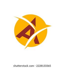 Letra A del logotipo del vector recortada con círculo amarillo