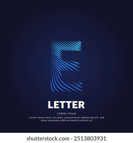 Vector logo Letter E color silhouette on a dark background. Letter E shape icon with creative simple line art structure. EPS 10