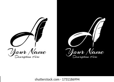 Letra A del logotipo del vector con combinación de plumas. Logotipo para el nombre personal, el nombre de la empresa o el logotipo de la marca.