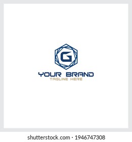Letra G con logotipo vector de color azul y estilo de diseño minimalista