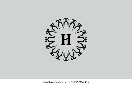 Vektorlogo mit Buchstabe H. Firmenzeichen, Identität, Etikett, Restaurantzeichen. Monogramm Design-Elemente, würdevolle Vorlage. Kalligrafischer eleganter Rahmen für Initialen.