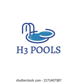 Vector logo of letter H or H3 with simple and modern swimming pool.