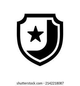 Vector logo of letter J and star symbol in a shield.