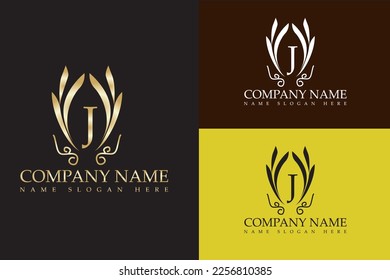 vector logo letter "J"  Vintage typography decorative design element gold color illustration. Labels and badges, retro ribbons, luxury luxury logo symbol, elegant  flourishes ornate sketch.