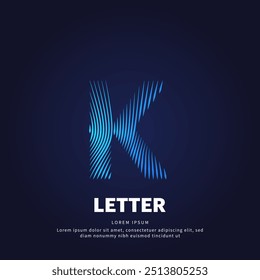 Logotipo de Vector Letra K silueta de color sobre un fondo oscuro. Icono de la forma de la letra K con la estructura simple creativa del arte de línea. EPS 10