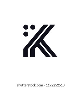Vector Logo Letter K. K Letter Design Vector Stripes Squares and Circles.