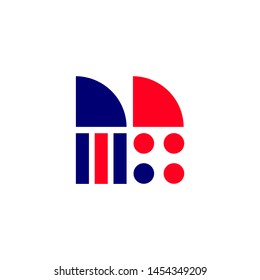 Vector Logo Letter M. M Letter Design Vector Stripes Squares and Circles.