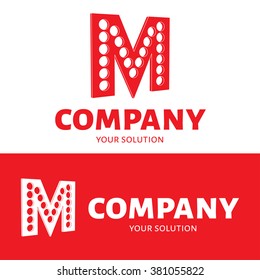 Vector logo letter M. Letter M with round holes. Red style