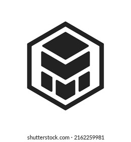 Vector logo of the letter M that looks like a building in a hexagon. Suitable for company logos engaged in security or finance.