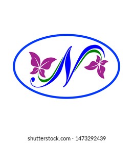 vector logo of the letter N decorated with flowers