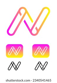 Vector logo letter "N". A set of logo options in a minimalist, modern, trendy, flat style. Elegant corporate identity with gradient isolated on white background.