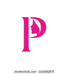 vector logo letter P with a female face silhouette is good for the medical face care business