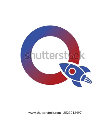 Vector logo with letter Q with several color variations and rocket and building illustrations