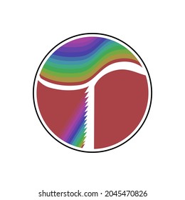 Logo vectorial de la letra T con efecto arco iris y color dominante rojo