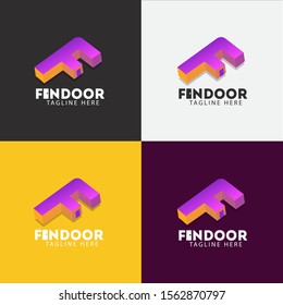 vector Logo Letter text Find the door use illustration door graphic for business lodging, room and hotel rental.