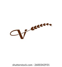 vector logo of the letter v with a combination of wheat