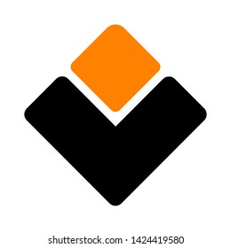 vector logo letter v design and cube box on top that is combined with black and orange