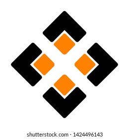 vector logo letter v design and cube box on top that is combined with black and orange