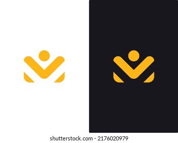 Vector logo letter V or M and people icon, golden shape and monochromatic one. Abstract emblem, design concept, logo, logotype element for template.