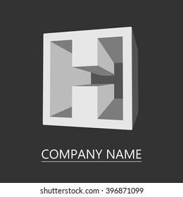Vector logo letters H. Geometric three-dimensional letter in shades of gray. Isolated on a black background. Contains a space for your text. EPS10.