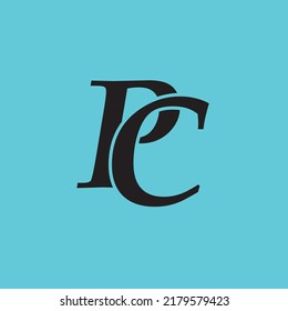 Vector logo letters P and C in black, cyan background suitable for your company logo for industrial businesses, clothing brand logos, credit counters, electronic logos, printing logos and others